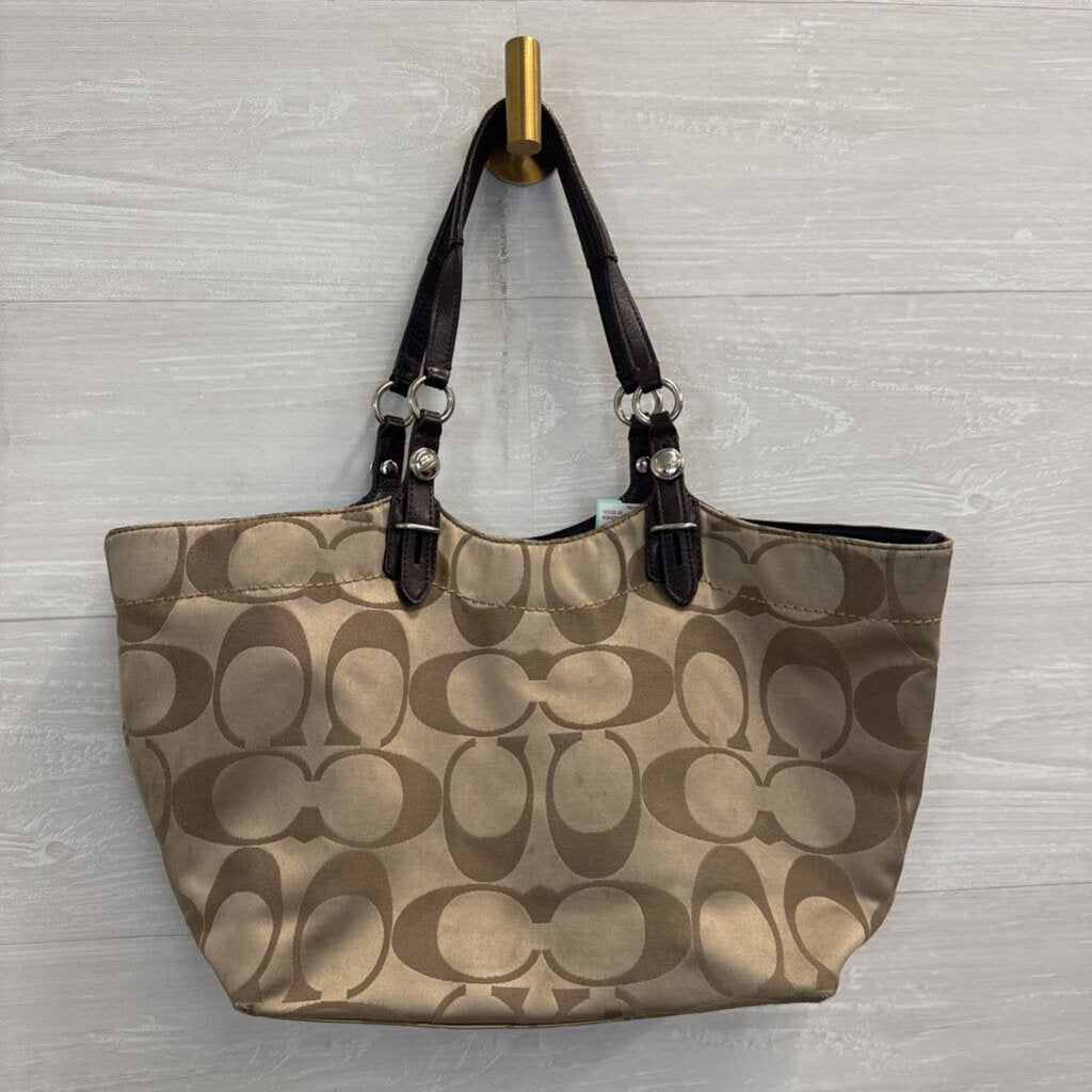 Coach Khaki Sateen Jacquard Signature Satchel Purse