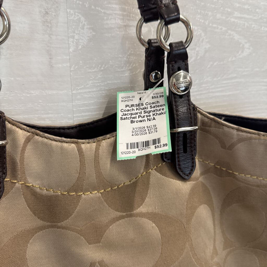 Coach Khaki Sateen Jacquard Signature Satchel Purse
