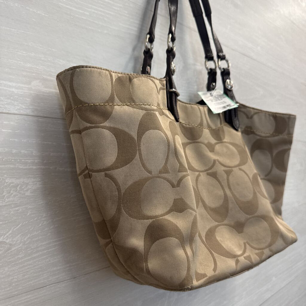 Coach Khaki Sateen Jacquard Signature Satchel Purse