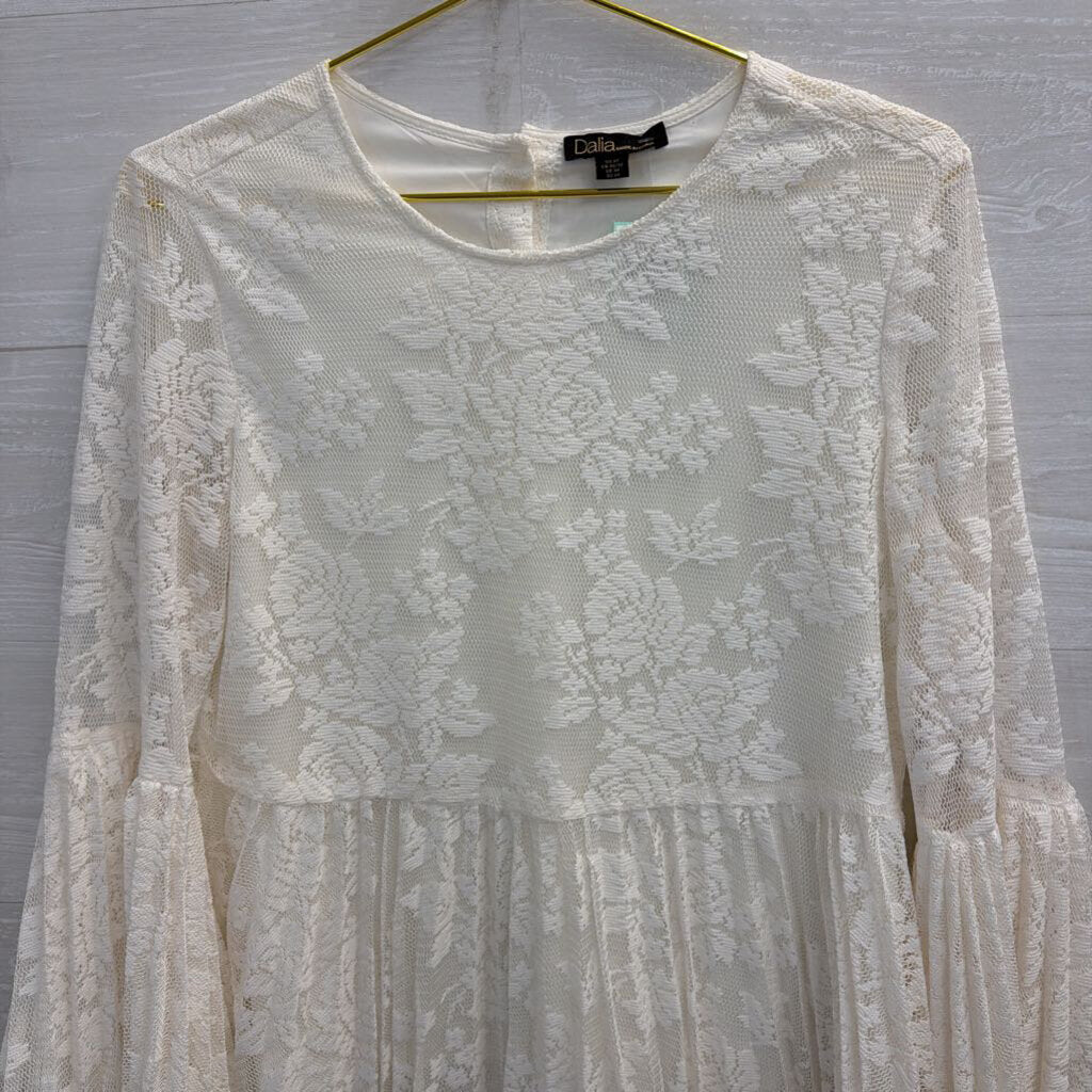 Dalia White Lace Bell Long Sleeve Top Medium