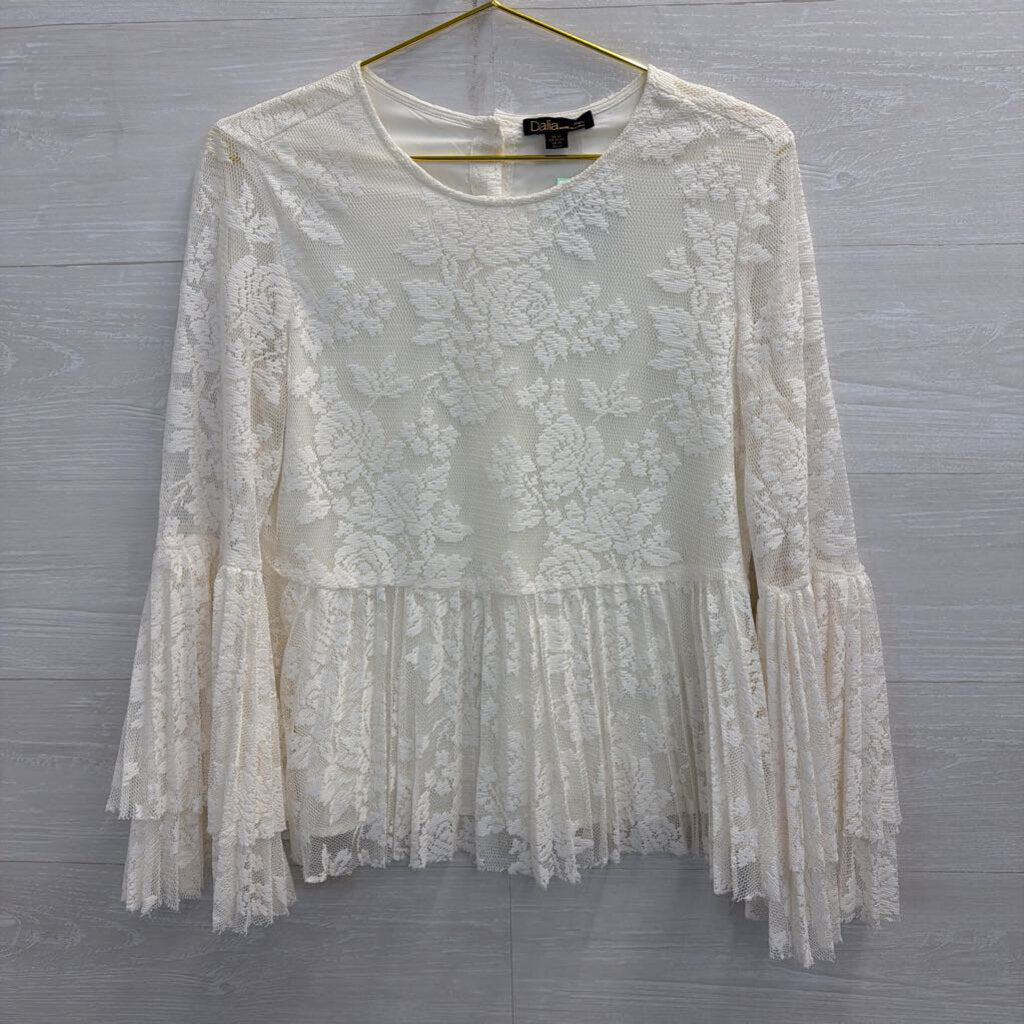 Dalia White Lace Bell Long Sleeve Top Medium