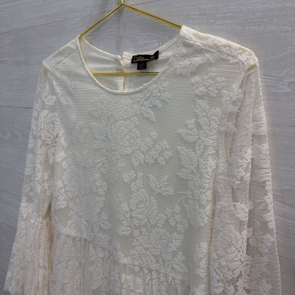 Dalia White Lace Bell Long Sleeve Top Medium