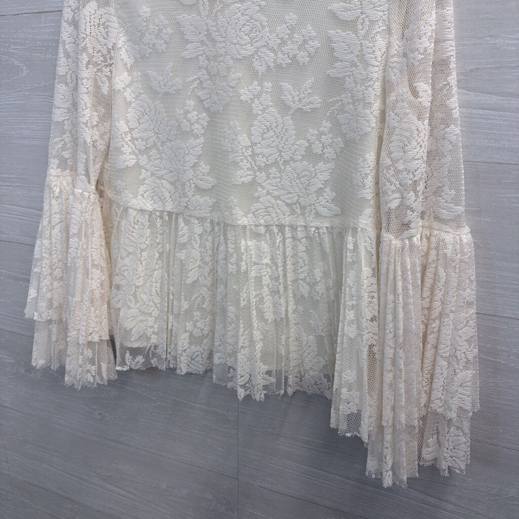 Dalia White Lace Bell Long Sleeve Top Medium
