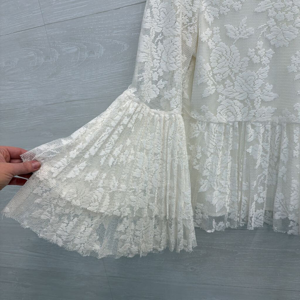 Dalia White Lace Bell Long Sleeve Top Medium
