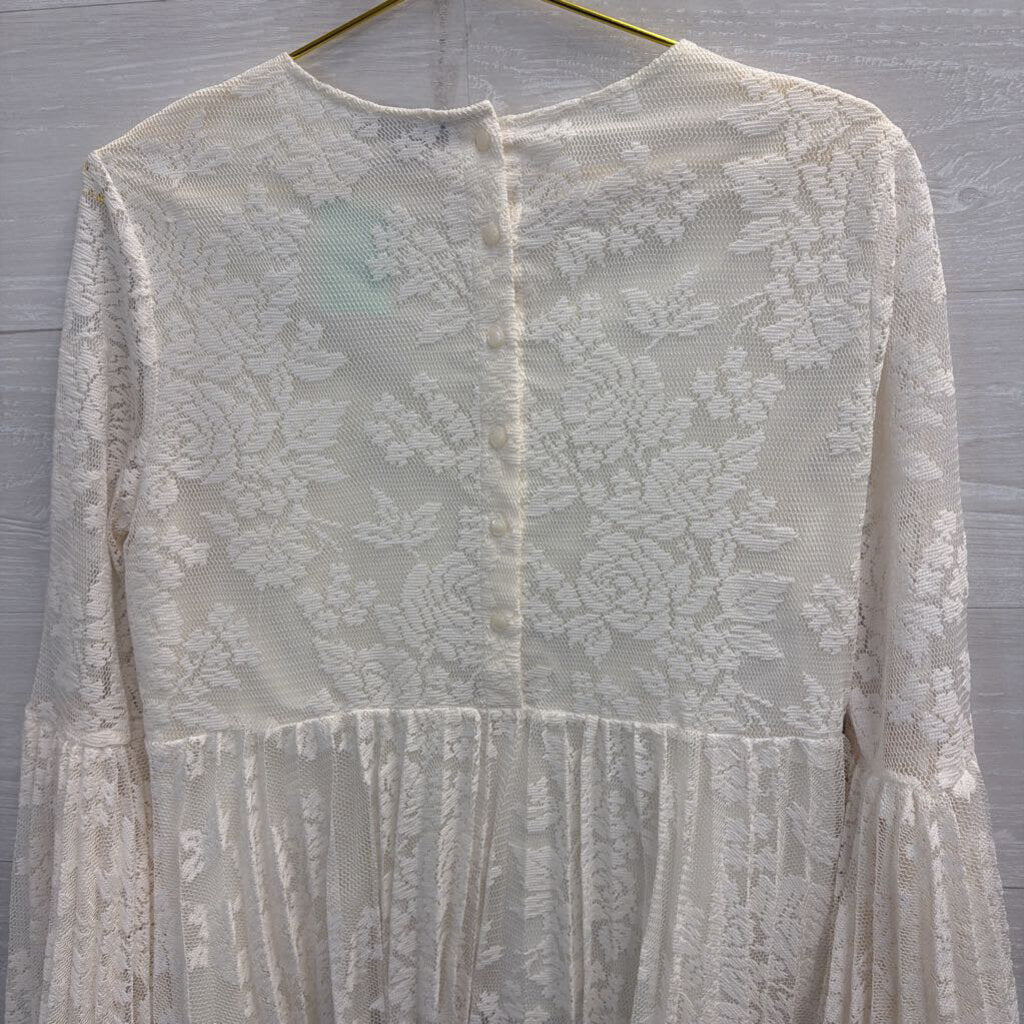 Dalia White Lace Bell Long Sleeve Top Medium