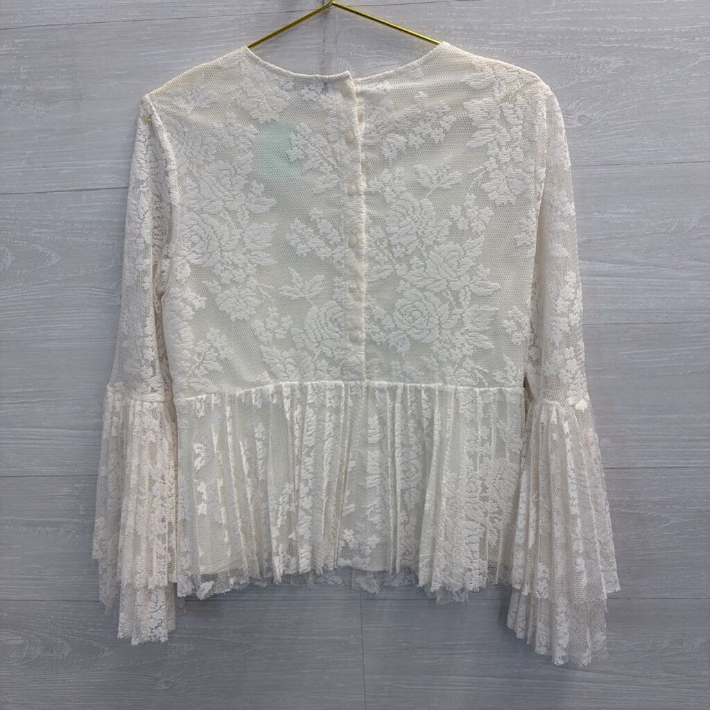 Dalia White Lace Bell Long Sleeve Top Medium