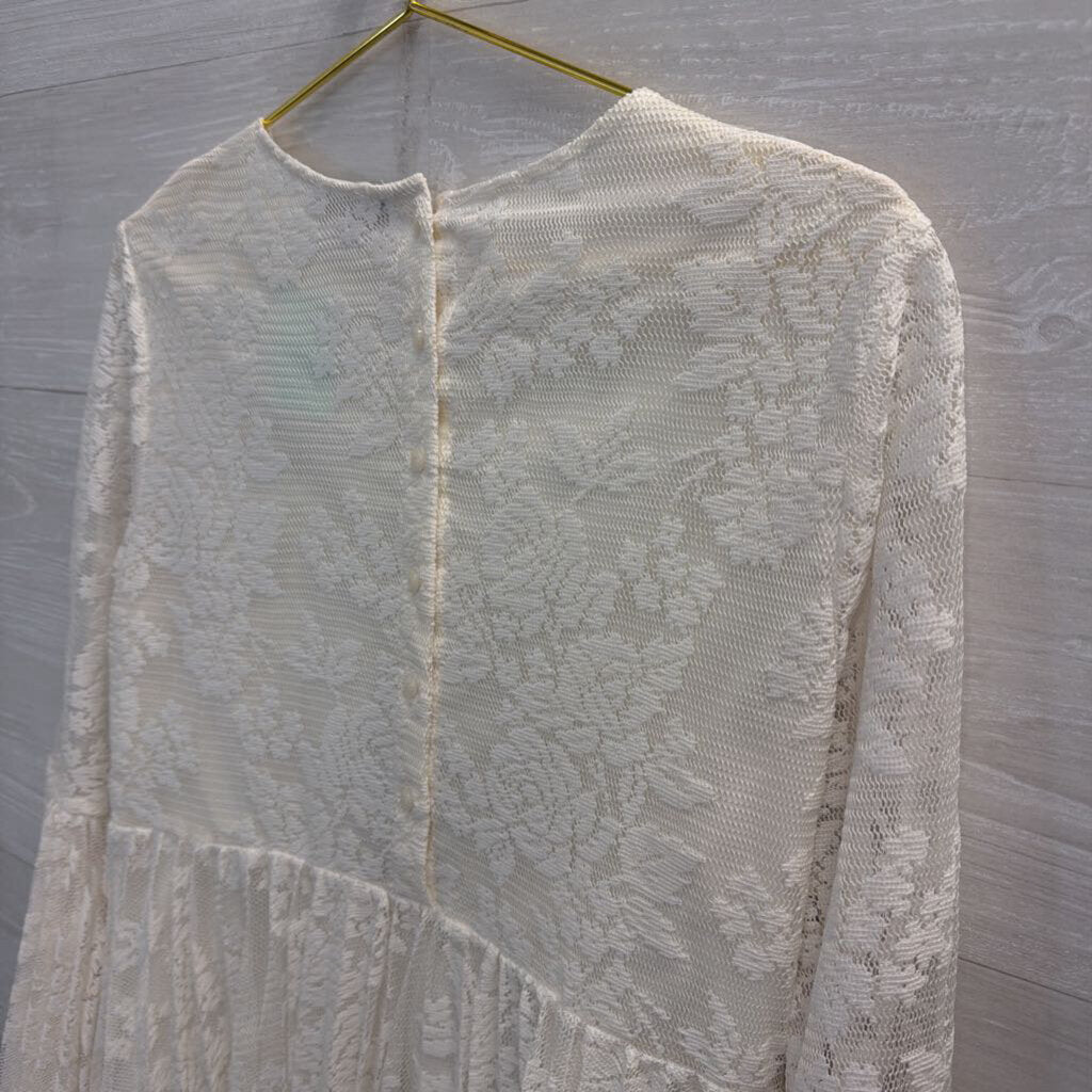 Dalia White Lace Bell Long Sleeve Top Medium