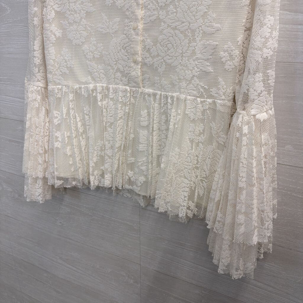 Dalia White Lace Bell Long Sleeve Top Medium