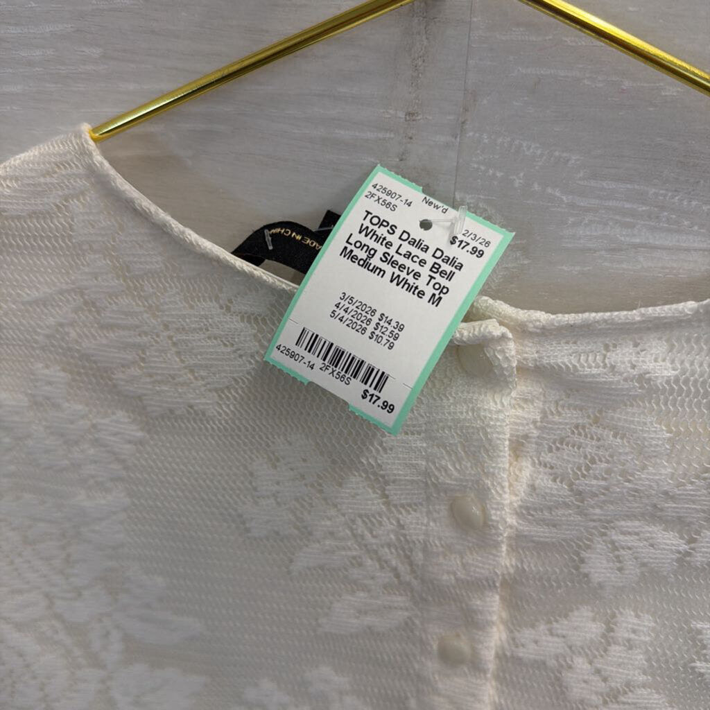 Dalia White Lace Bell Long Sleeve Top Medium