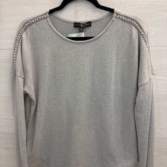 Fred David Grey Pearl Shoulder Detail Long Sleeve Top Large