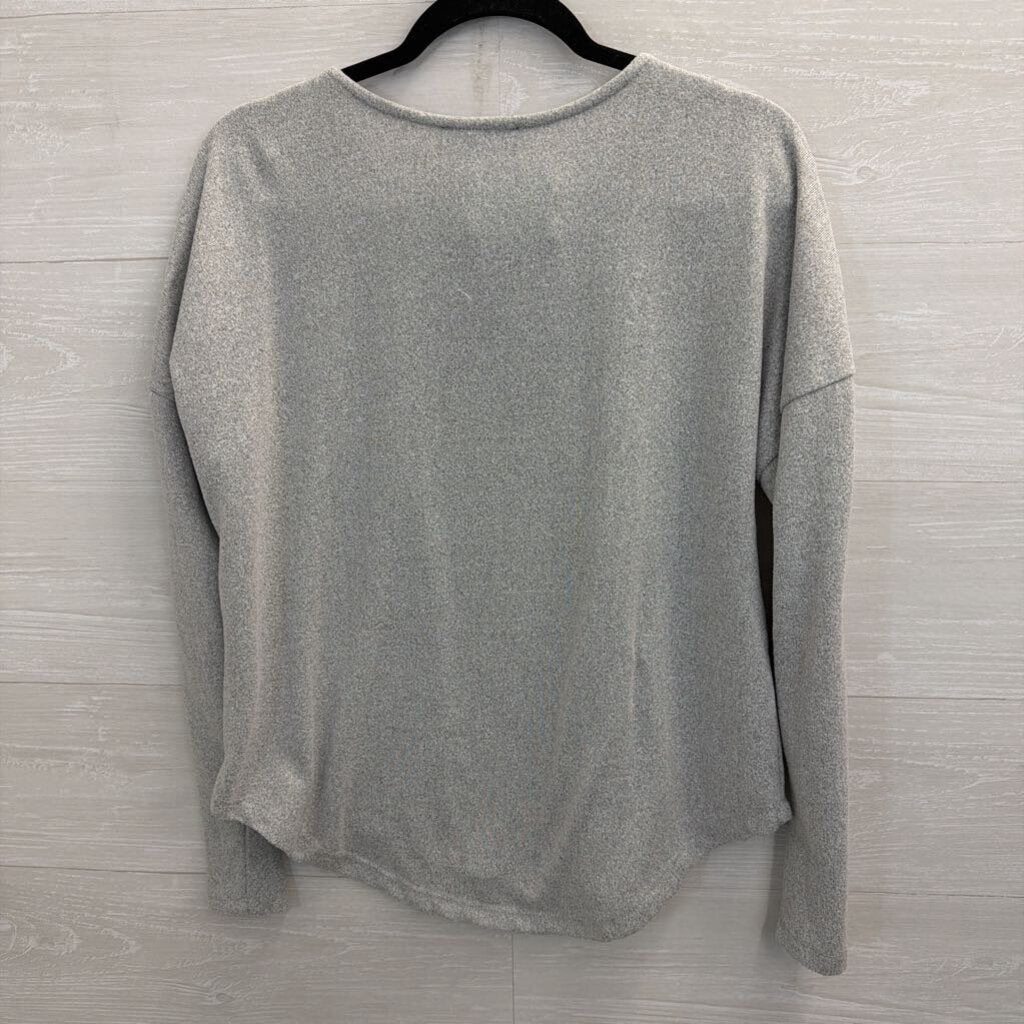 Fred David Grey Pearl Shoulder Detail Long Sleeve Top Large