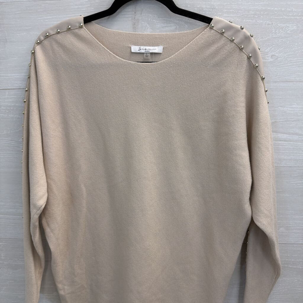 Sioni Beige Studded Long Sleeve Top Large