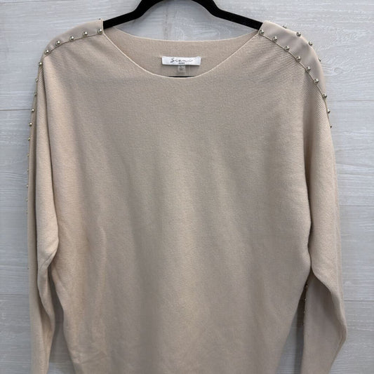 Sioni Beige Studded Long Sleeve Top Large