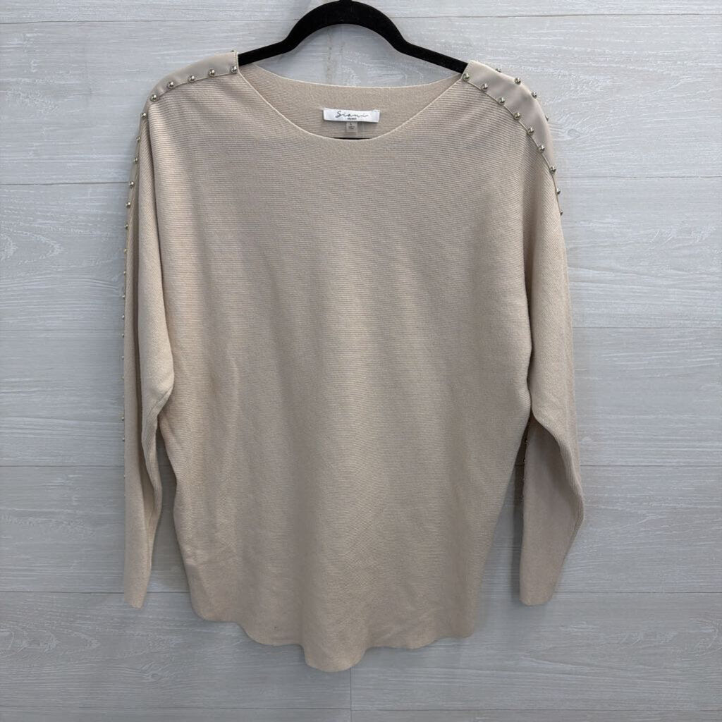 Sioni Beige Studded Long Sleeve Top Large