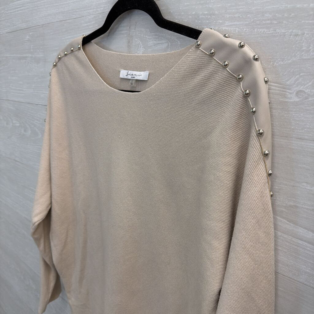 Sioni Beige Studded Long Sleeve Top Large