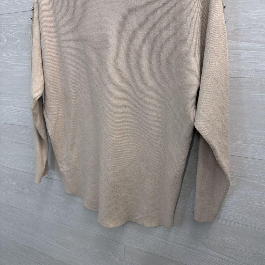 Sioni Beige Studded Long Sleeve Top Large