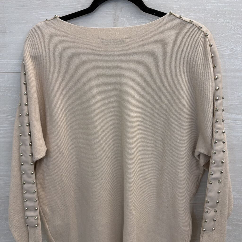 Sioni Beige Studded Long Sleeve Top Large