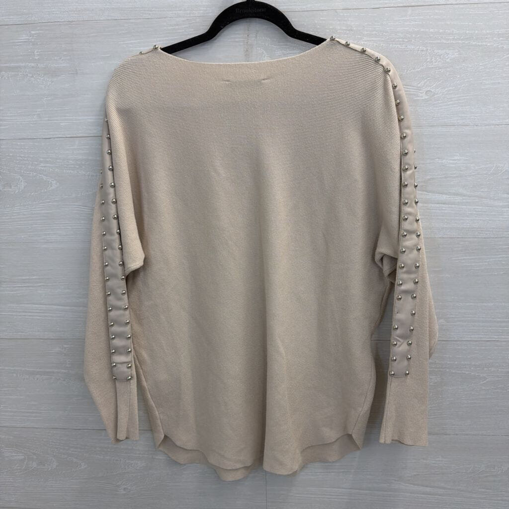 Sioni Beige Studded Long Sleeve Top Large