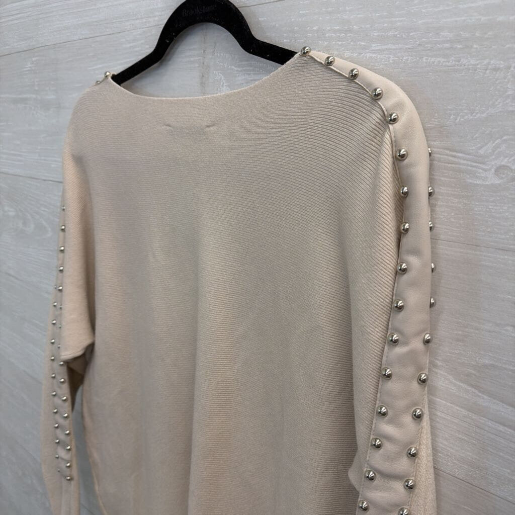 Sioni Beige Studded Long Sleeve Top Large