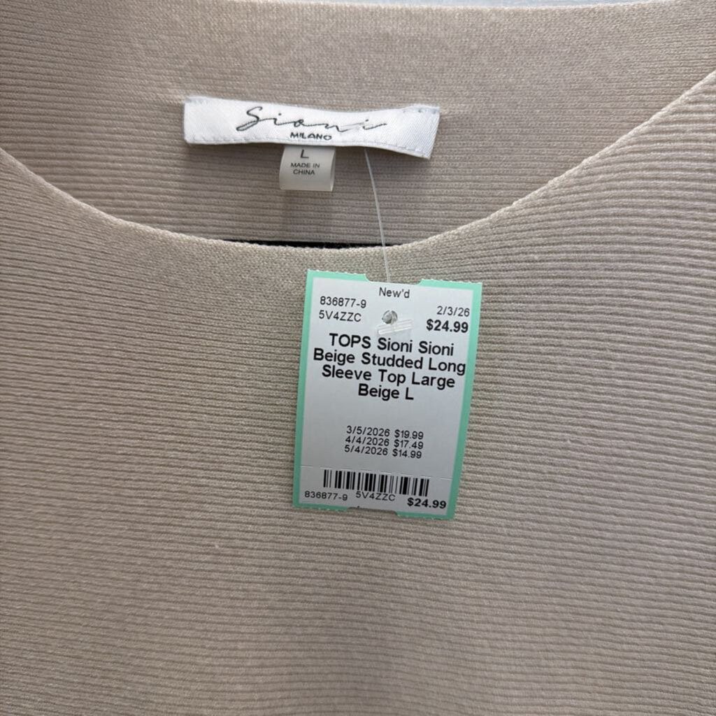 Sioni Beige Studded Long Sleeve Top Large