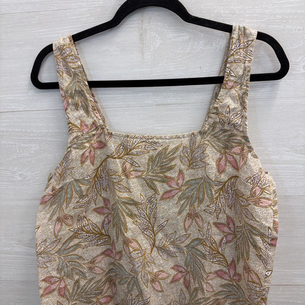 Cynthia Rowley 100% Linen Beige/ Multi Print Tank Top Medium