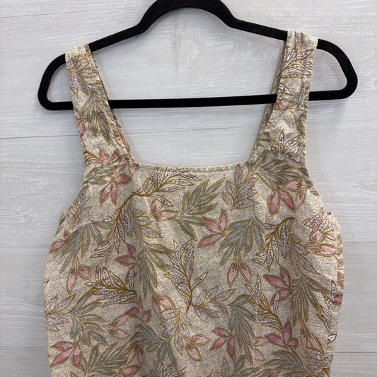 Cynthia Rowley 100% Linen Beige/ Multi Print Tank Top Medium