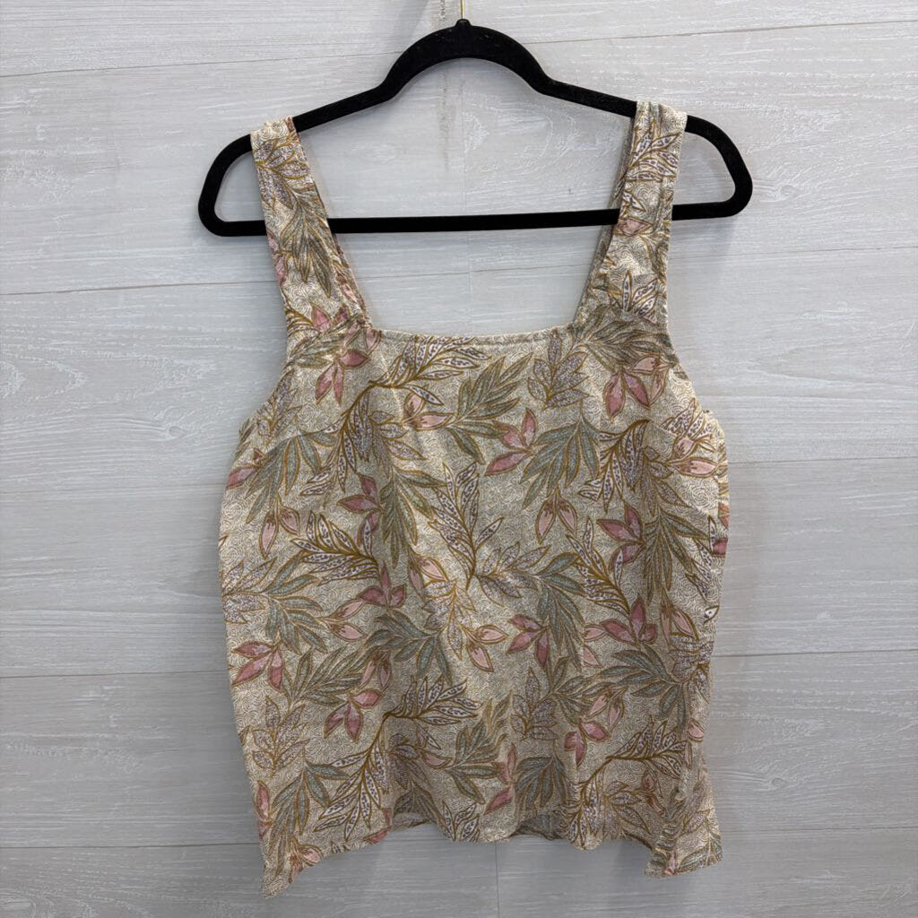 Cynthia Rowley 100% Linen Beige/ Multi Print Tank Top Medium