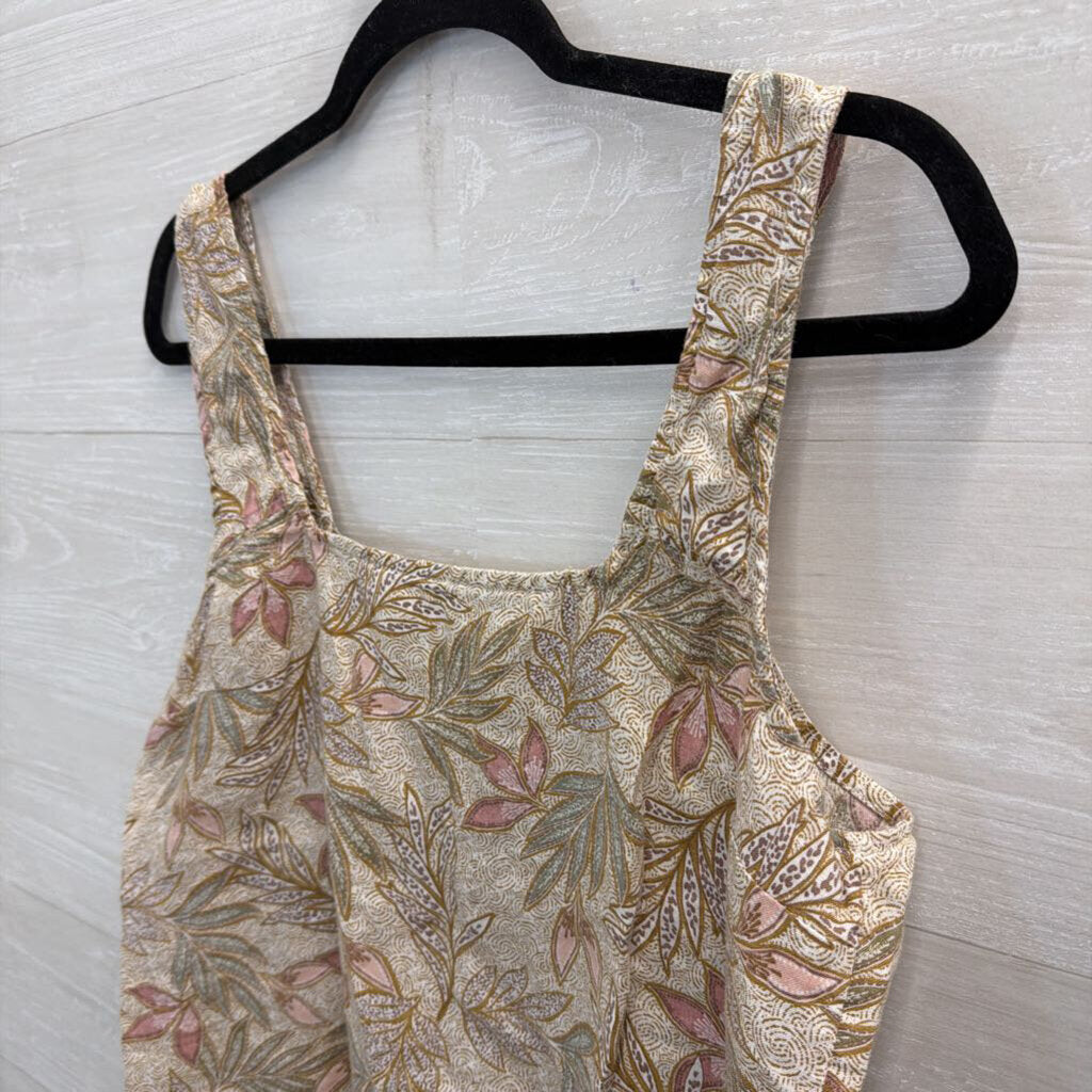 Cynthia Rowley 100% Linen Beige/ Multi Print Tank Top Medium