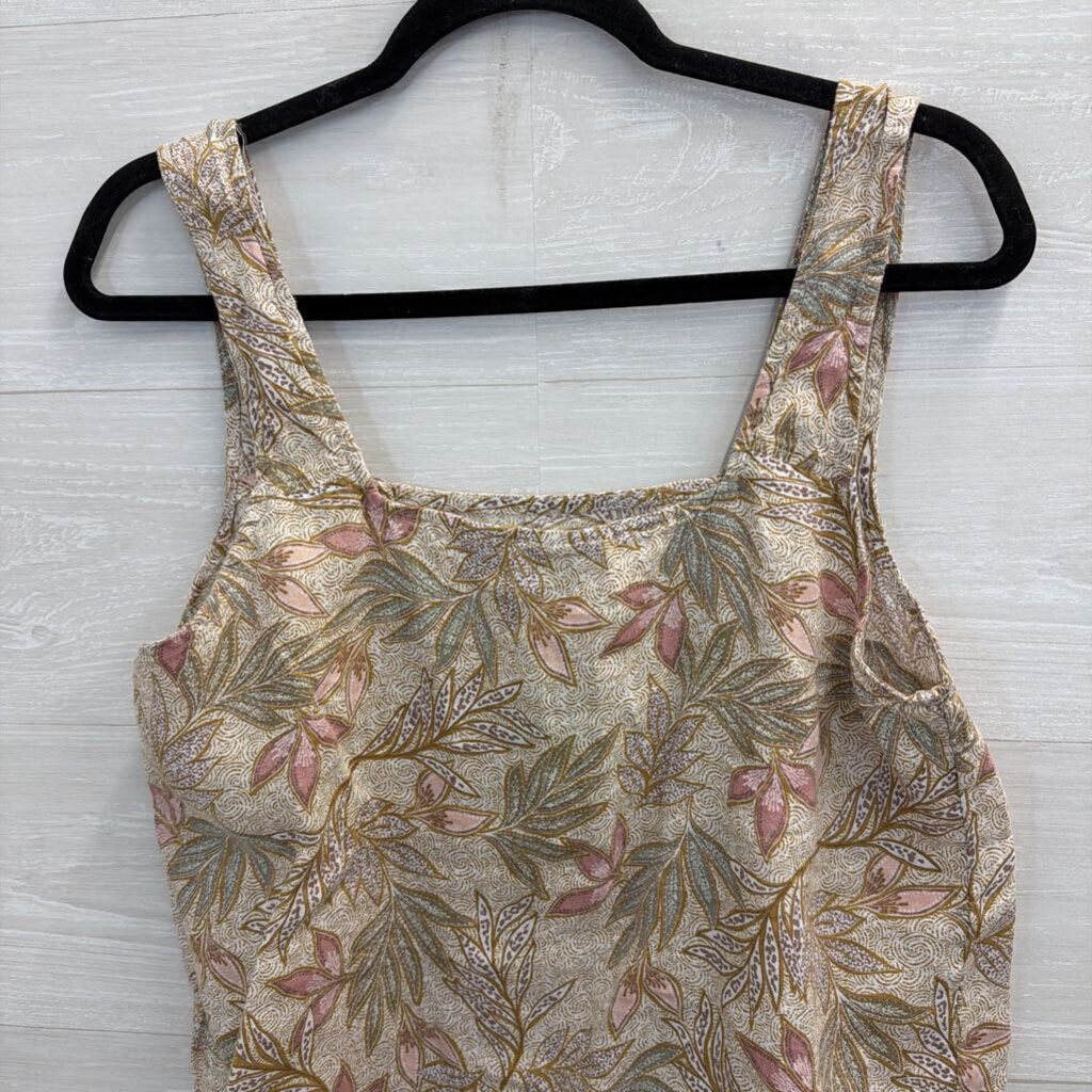 Cynthia Rowley 100% Linen Beige/ Multi Print Tank Top Medium