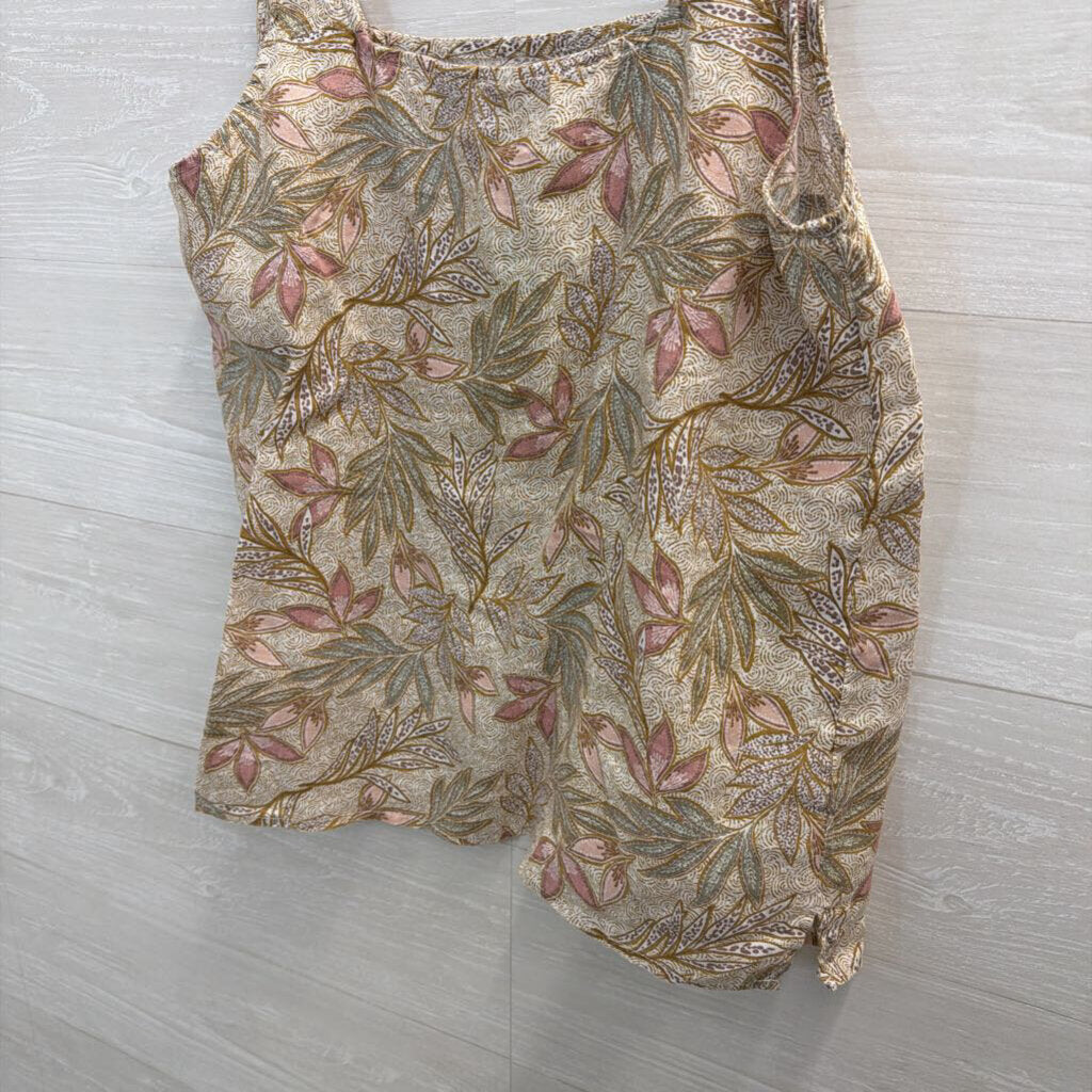 Cynthia Rowley 100% Linen Beige/ Multi Print Tank Top Medium