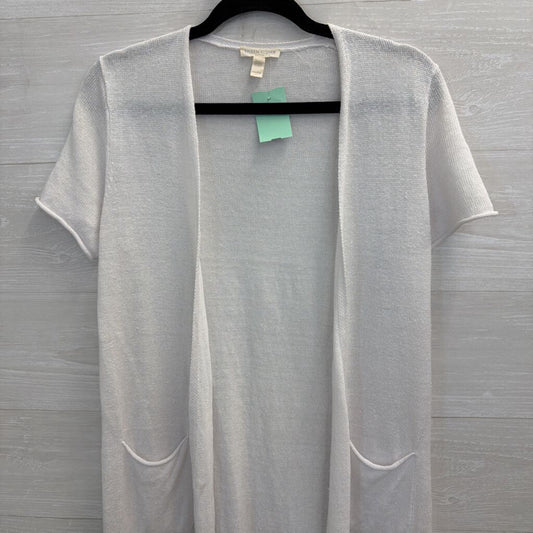 Eileen Fisher White Knit Short Sleeve Open Front Sweater Medium Petite