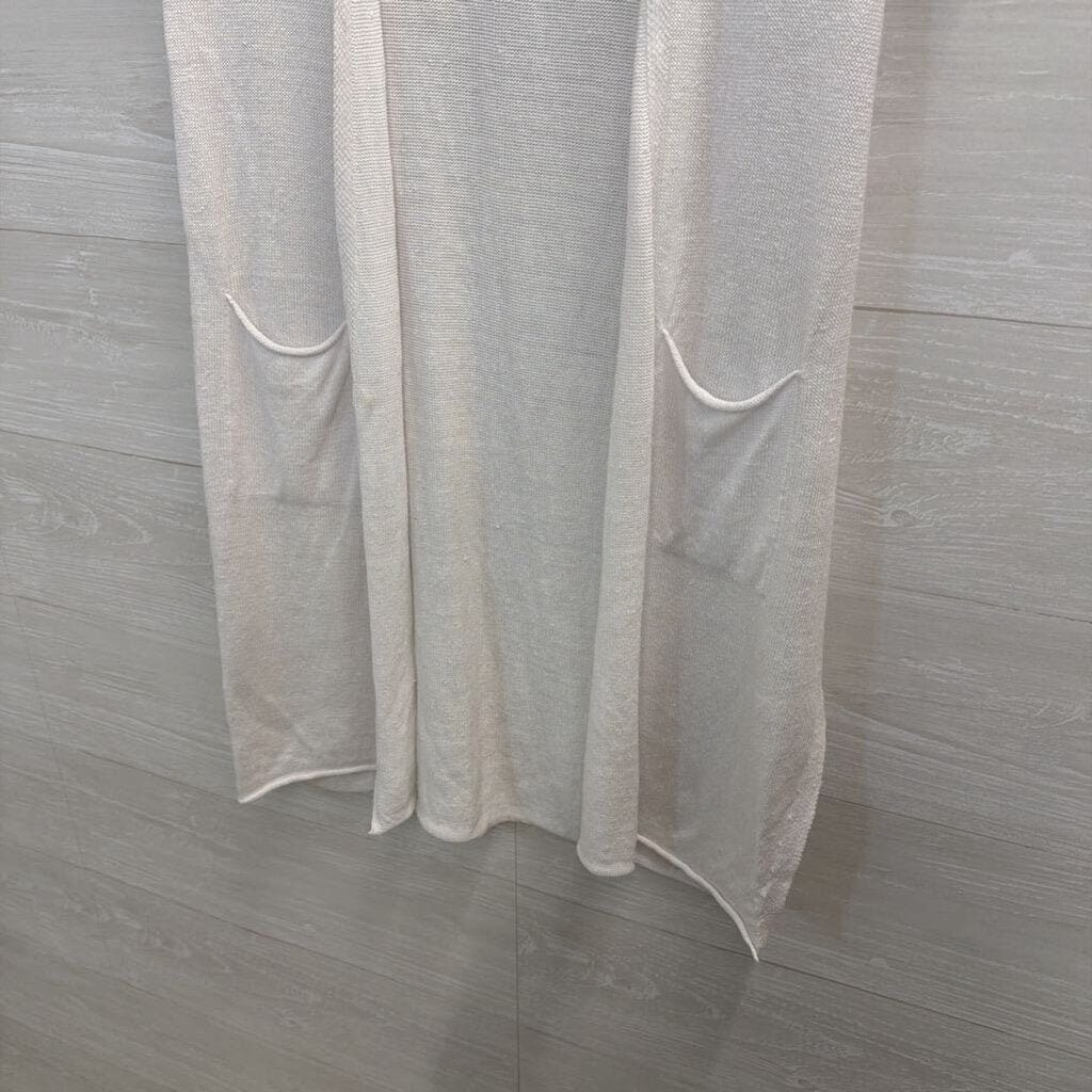 Eileen Fisher White Knit Short Sleeve Open Front Sweater Medium Petite
