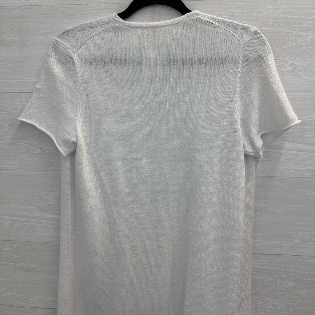 Eileen Fisher White Knit Short Sleeve Open Front Sweater Medium Petite