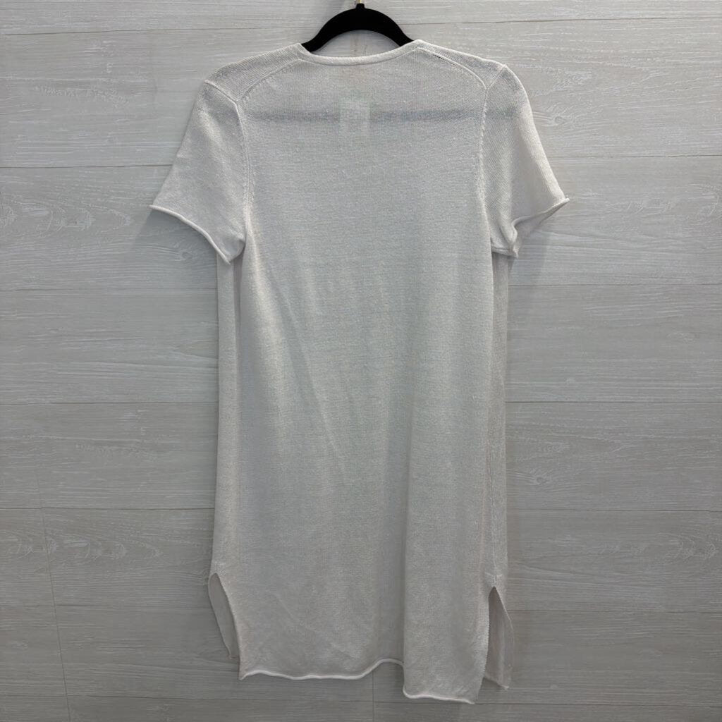 Eileen Fisher White Knit Short Sleeve Open Front Sweater Medium Petite