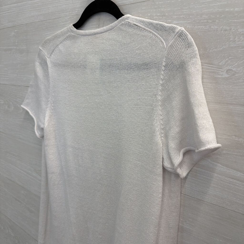 Eileen Fisher White Knit Short Sleeve Open Front Sweater Medium Petite