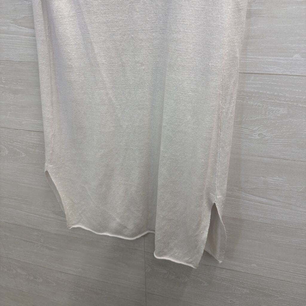 Eileen Fisher White Knit Short Sleeve Open Front Sweater Medium Petite