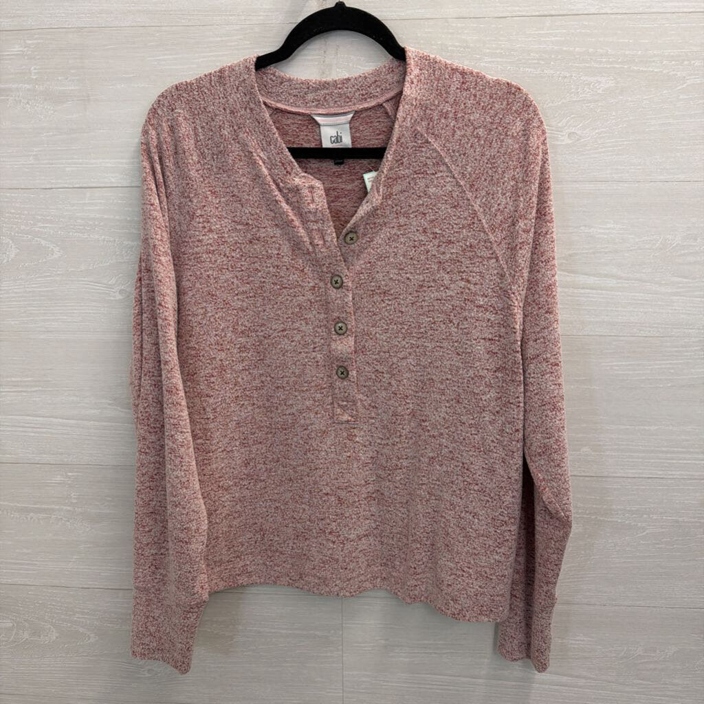 Cabi Heather Red Henley Long Sleeve Top Medium