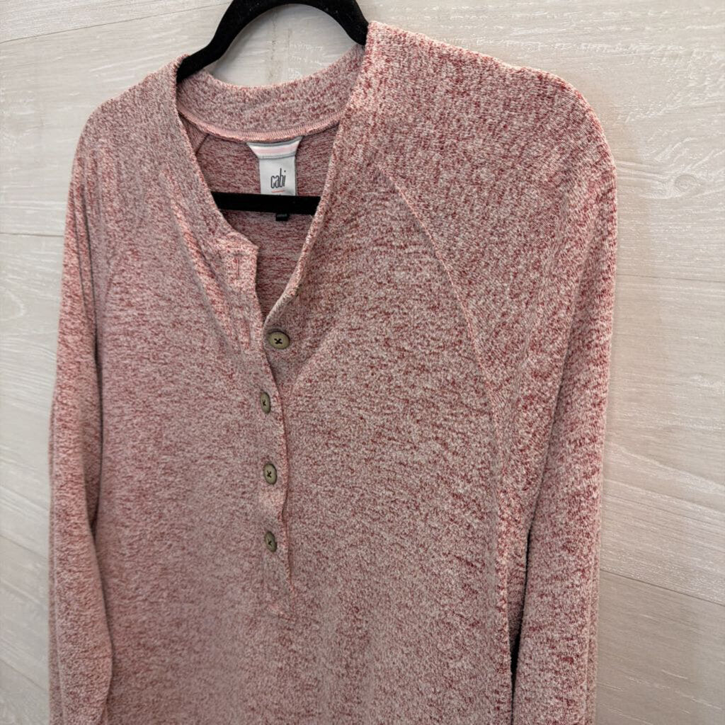 Cabi Heather Red Henley Long Sleeve Top Medium