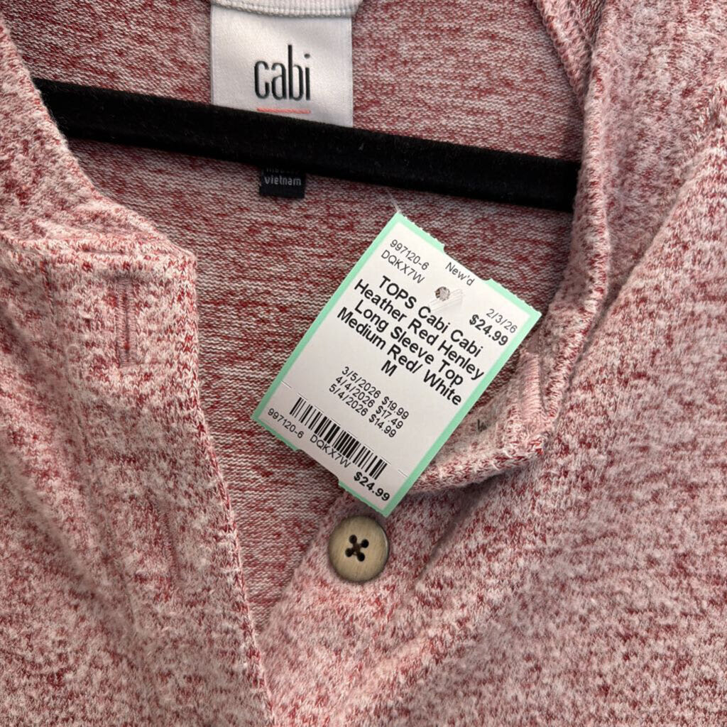 Cabi Heather Red Henley Long Sleeve Top Medium