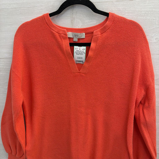 Loft Coral Knit Notched V Neck Sweater Top Small