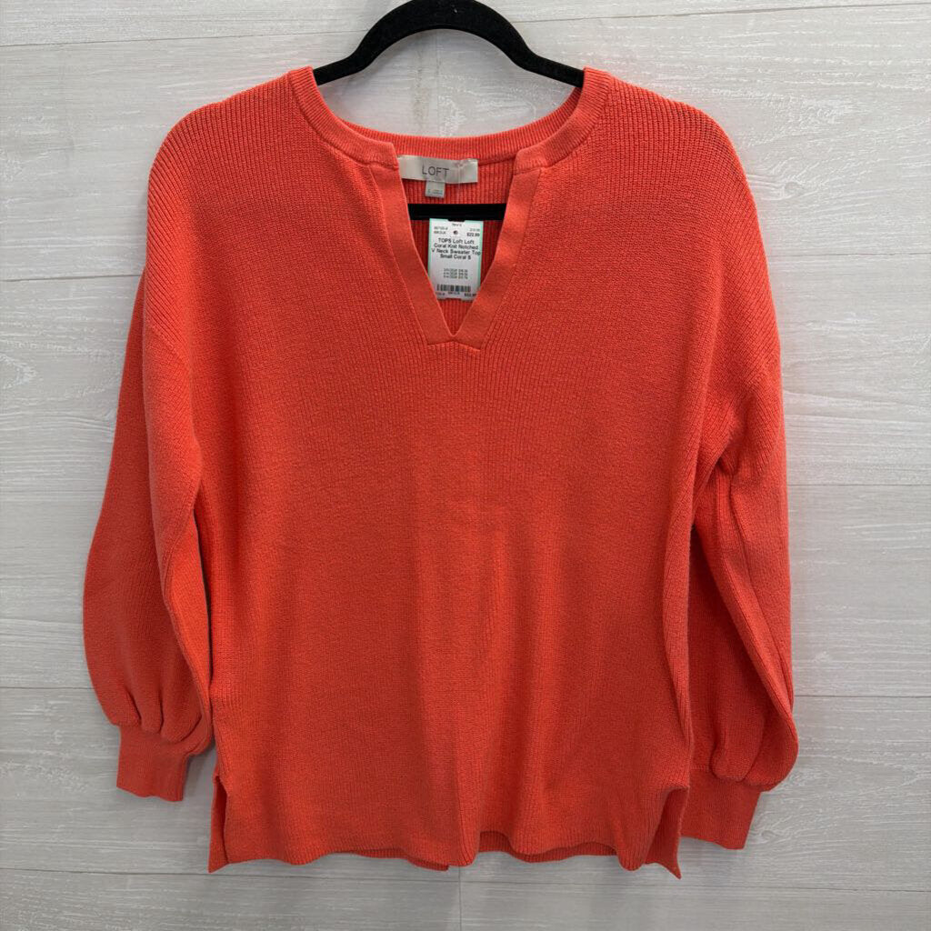 Loft Coral Knit Notched V Neck Sweater Top Small