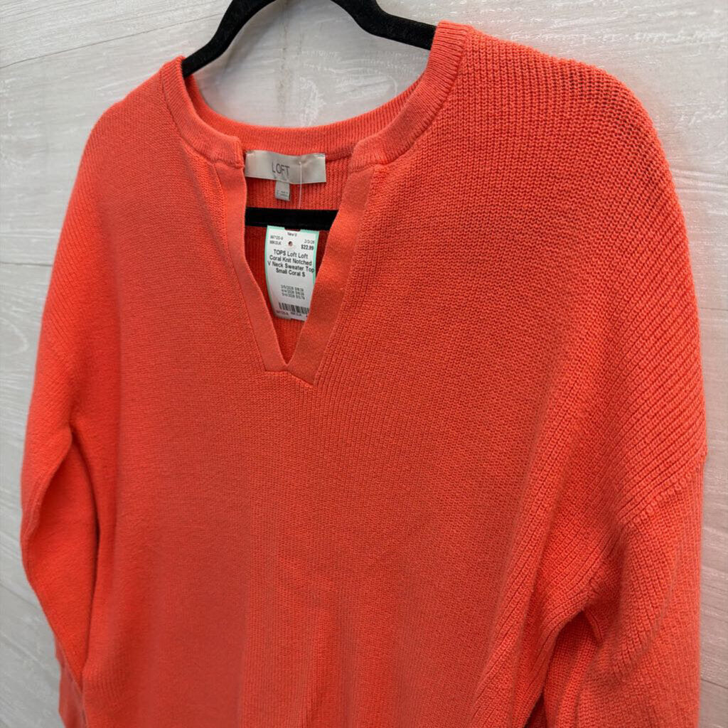 Loft Coral Knit Notched V Neck Sweater Top Small