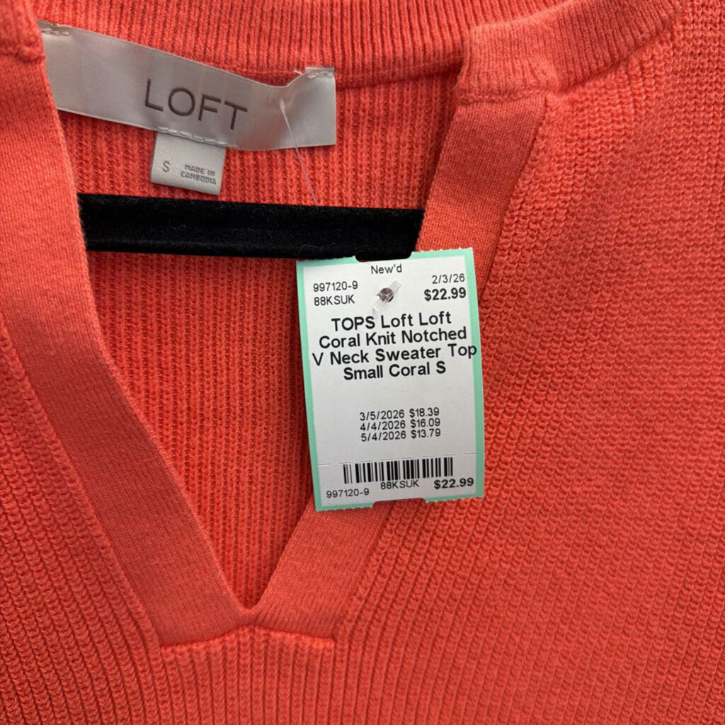 Loft Coral Knit Notched V Neck Sweater Top Small