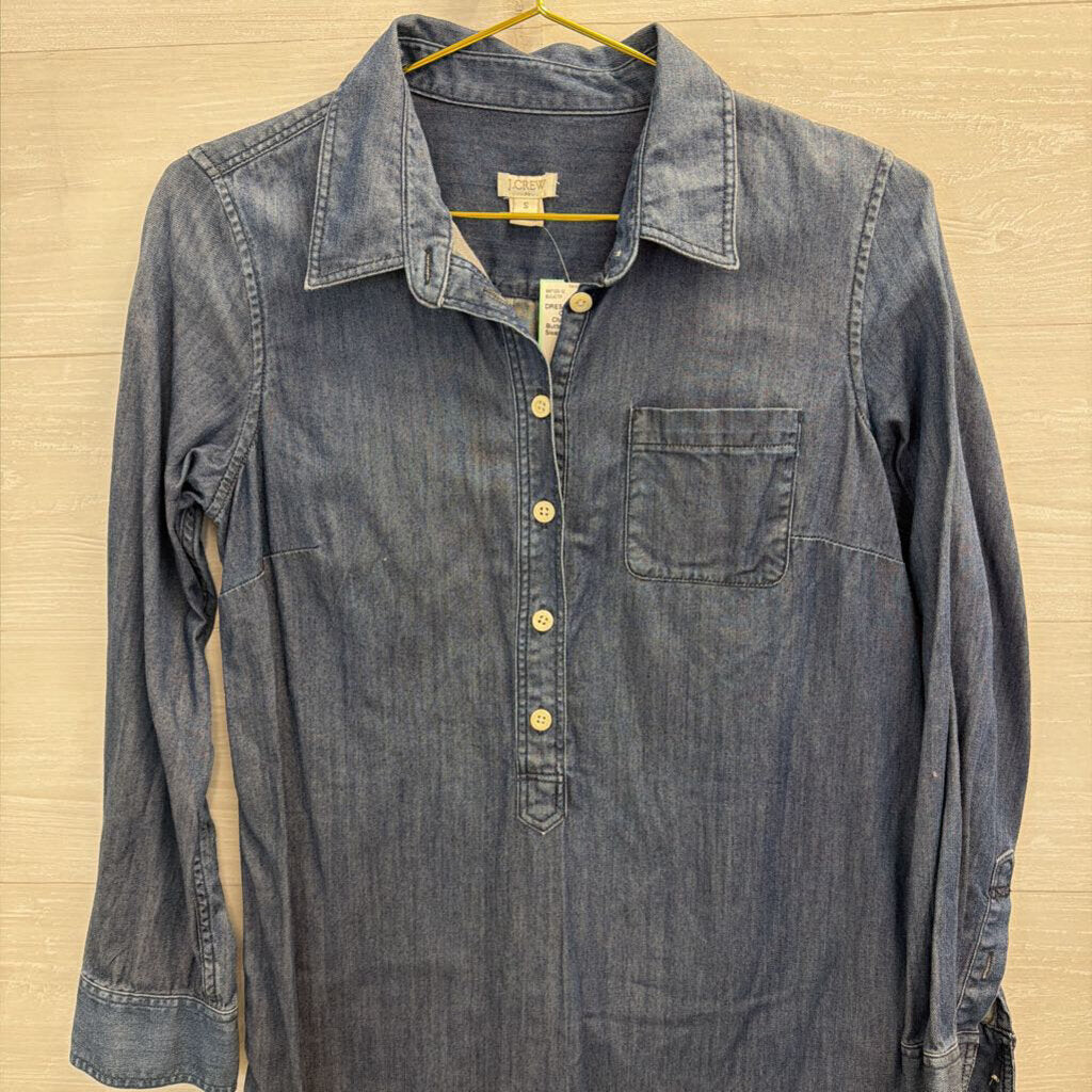 J Crew Blue Chambray Half Button Down Long Sleeve Dress Small