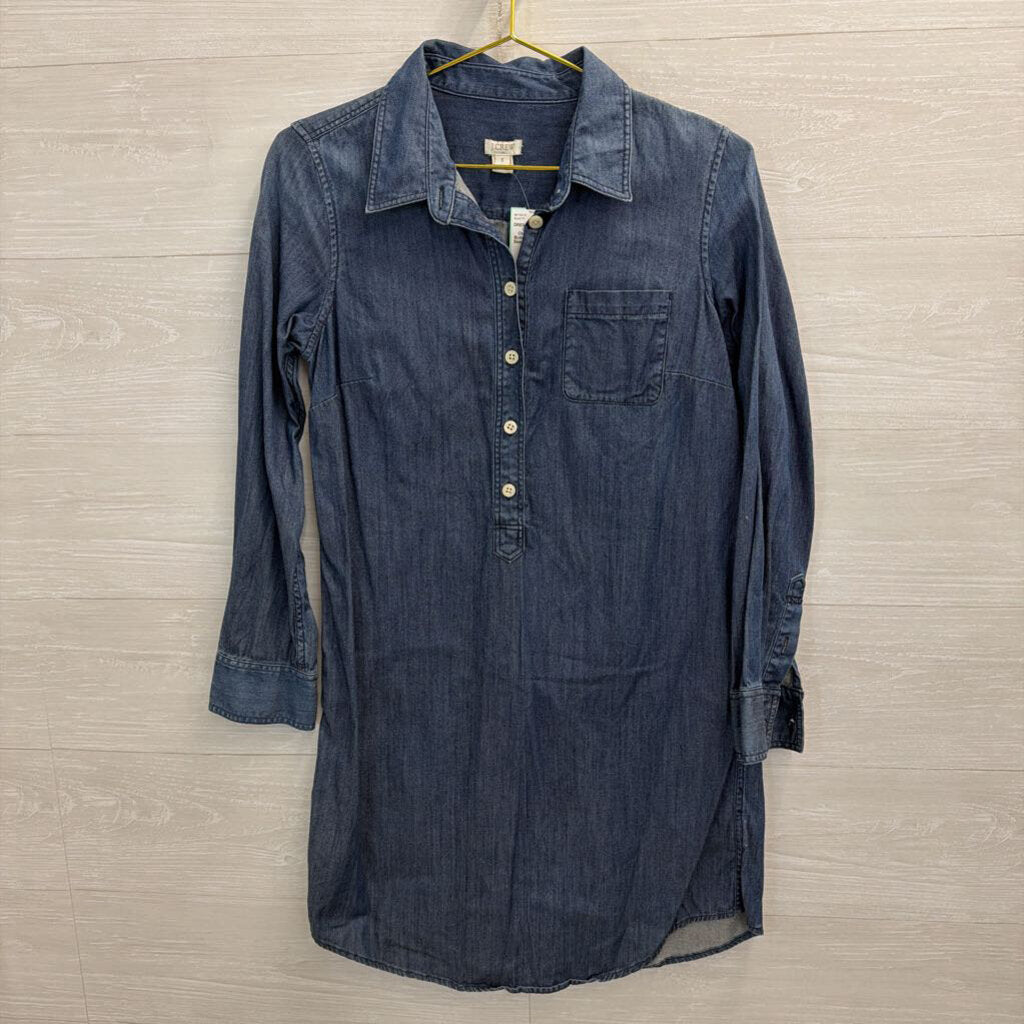 J Crew Blue Chambray Half Button Down Long Sleeve Dress Small