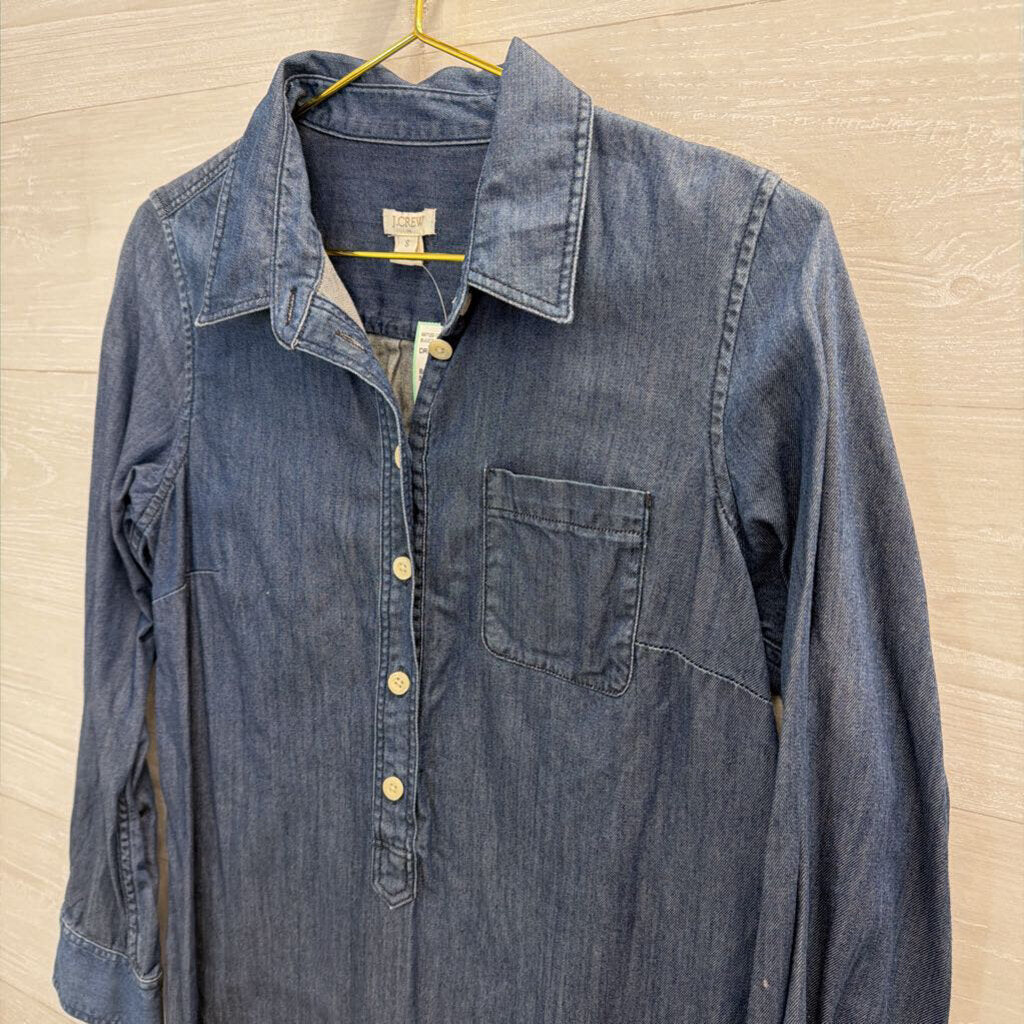 J Crew Blue Chambray Half Button Down Long Sleeve Dress Small