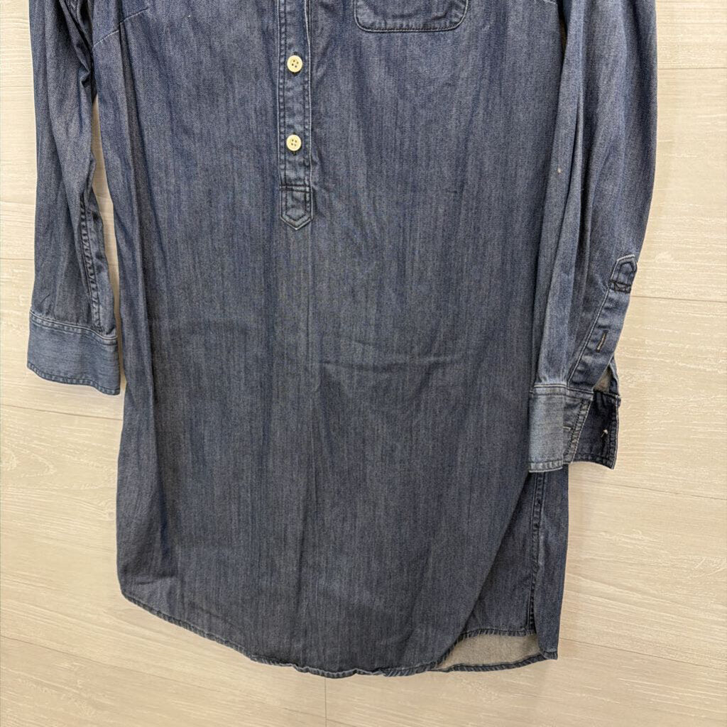 J Crew Blue Chambray Half Button Down Long Sleeve Dress Small