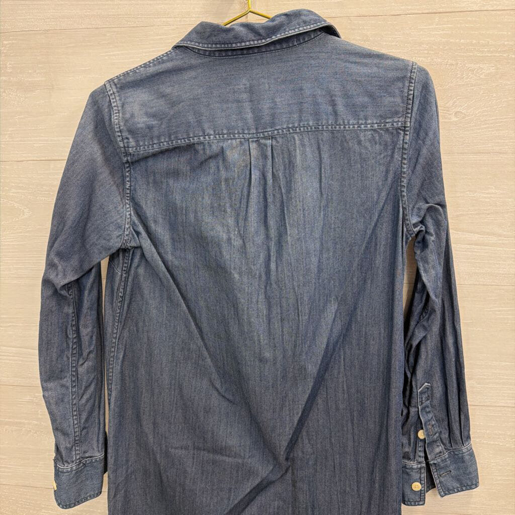 J Crew Blue Chambray Half Button Down Long Sleeve Dress Small