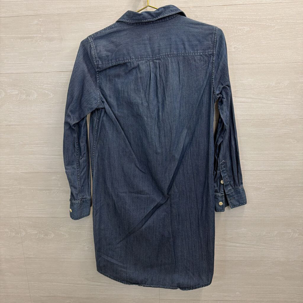 J Crew Blue Chambray Half Button Down Long Sleeve Dress Small