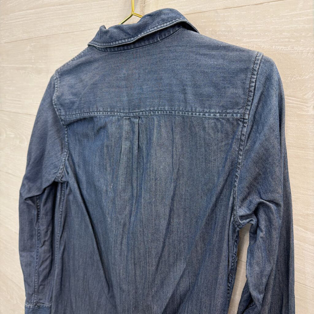 J Crew Blue Chambray Half Button Down Long Sleeve Dress Small